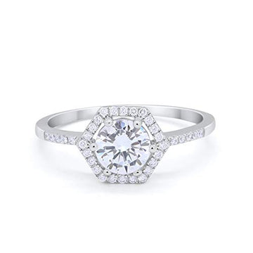 Art Deco Wedding Bridal Ring Simulated Cubic Zirconia 925 Sterling Silver